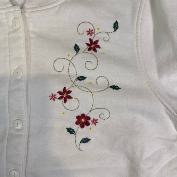 VTG Shenanigans embroidered floral cottagecore button up sweatshirt womens L - Picture 5 of 9